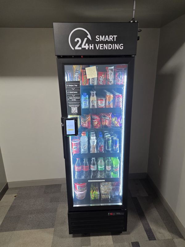 ReadyNow AI-powered smart cooler installed in an office hallway
